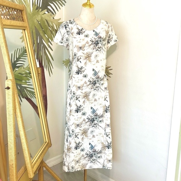 Yuvita Dresses & Skirts - Yuvita, Butterflies & Tea Dress Luxury Linen Dress,Adorable Front Pockets,Size L